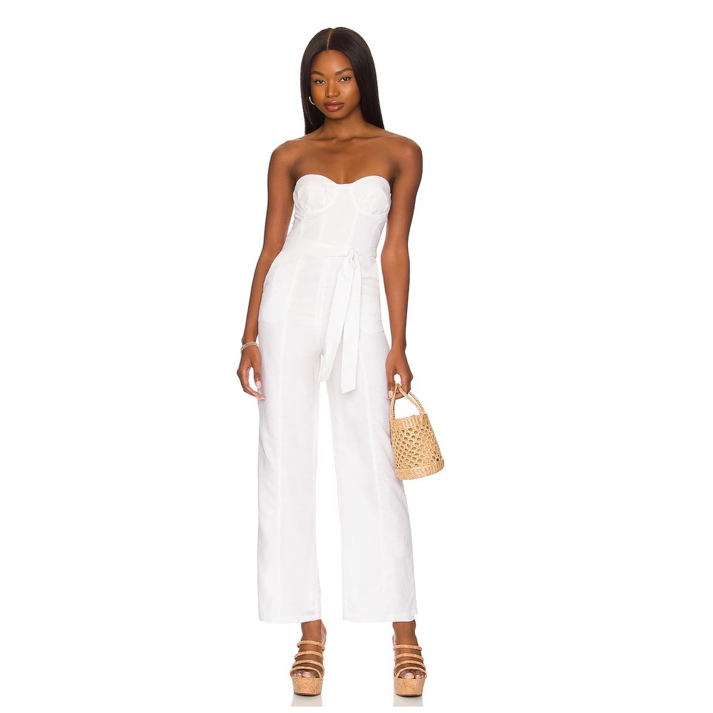 Lover + Friends Linen White Jumpsuit XS